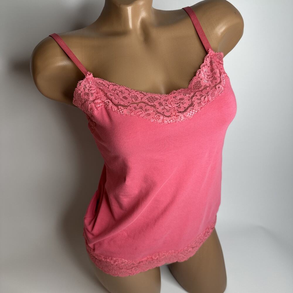 Vintage Giordano XS Stretch Pink Lace Trim Cami Top Coquette Fairycore Y2K
